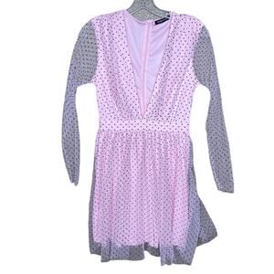 Double Crazy Womens Dress Size S Pink Long Sleeve Polka Dot Mini Short Lined